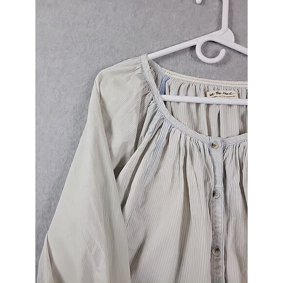 Free People Cotton Blue Striped LS Button Up Oversized Swing Tunic Women's XS - Picture 4 of 12